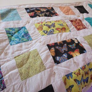 Handmade Square Color and Butterfly Quilt